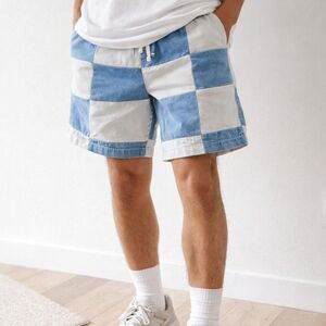PacSun Volley Shorts Patchwork Denim Drawstring Mens L Beach Summer